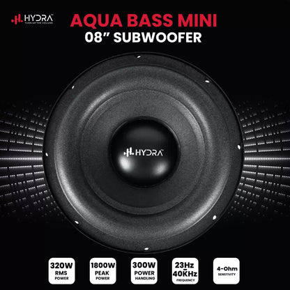 Hydra AQUA BASS MINI 8 Inch Single Magnet Powered Subwoofer(Peak power:1800W) Subwoofer  (Passive , RMS Power: 320 W)