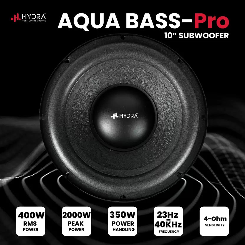 Hydra AQUA BASS 10 Inch Single Magnet Car Powered Subwoofer (Passive , RMS Power: 400 W)