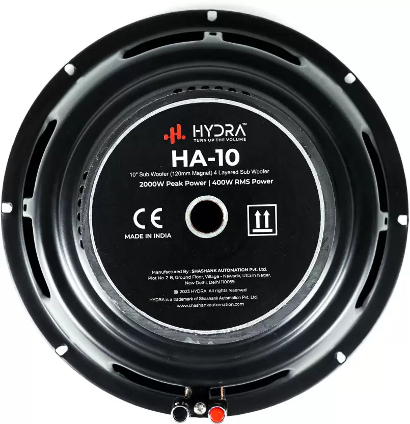 Hydra AQUA BASS 10 Inch Single Magnet Car Powered Subwoofer (Passive , RMS Power: 400 W)