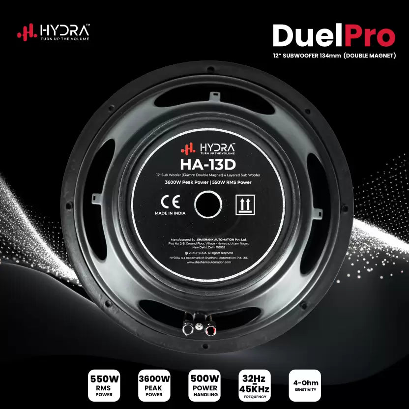 Hydra AQUABASS PRO +_003 12 Inch 134mm double magnet car Subwoofer  (Passive , RMS Power: 550 W)